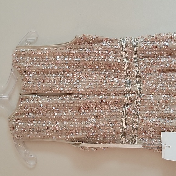 NWT Mac Duggal Sequined High Neck Sleeveless Column Gown Dress Nude Flawed 4 - Picture 11 of 12